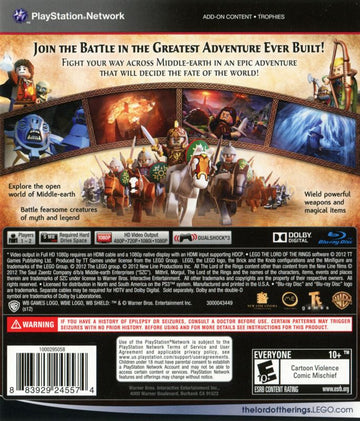 LEGO The Lord of the Rings | PlayStation 3 | back cover | region=North America | source-country=United States | zypher-v2 | moby-1b7397359da8 | Data by MobyGames.com