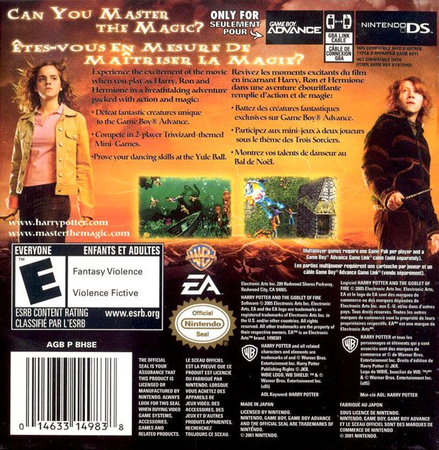 Harry Potter and the Goblet of Fire | Game Boy Advance | back cover | region=North America | source-country=United States | zypher-v2 | moby-15eb9dcb1248 | Data by MobyGames.com