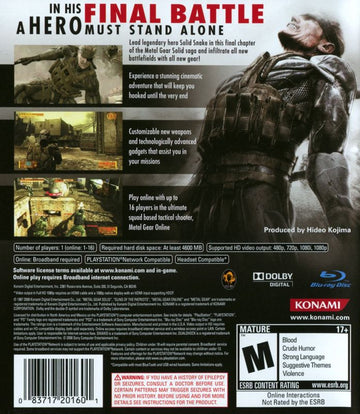
Metal Gear Solid 4: Guns of the Patriots | PlayStation 3 | back cover | Data by MobyGames.com