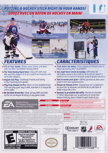 NHL Slapshot | Wii | back cover | region=North America | source-country=Canada | zypher-v2 | moby-355929736450 | Data by MobyGames.com