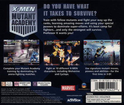 
X-Men: Mutant Academy | PlayStation | back cover | Region: North America | source-country=United States | Data by MobyGames.com
