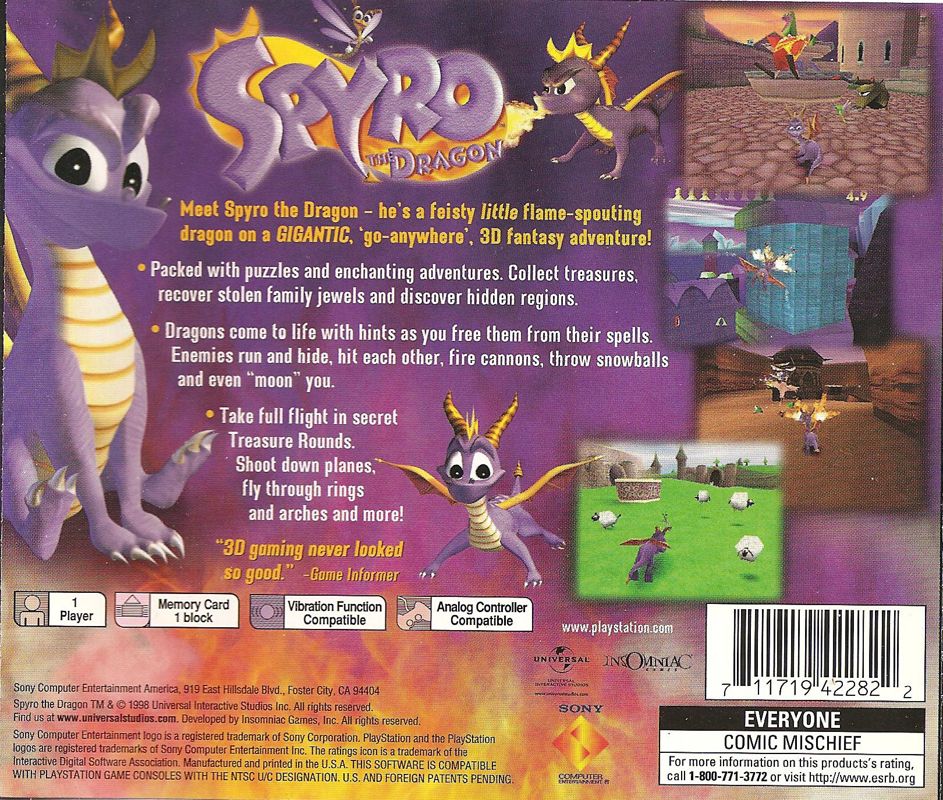 
Spyro the Dragon | PlayStation | back cover | Region: North America | source-country=United States | Data by MobyGames.com