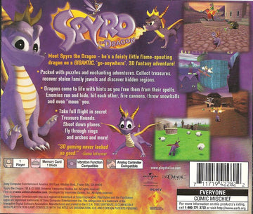 
Spyro the Dragon | PlayStation | back cover | Region: North America | source-country=United States | Data by MobyGames.com