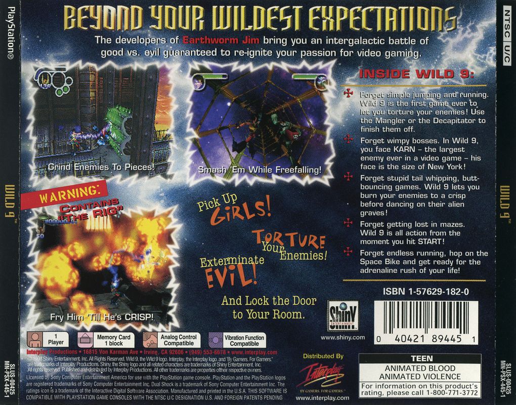 
Wild 9 | PlayStation | back cover | Data by MobyGames.com