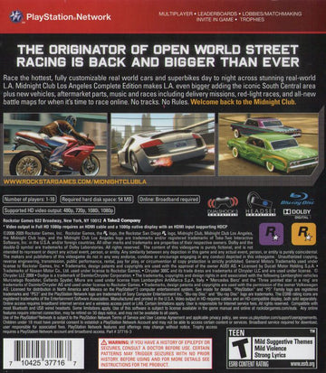 
Midnight Club: Los Angeles - Complete Edition | PlayStation 3 | back cover | Data by MobyGames.com