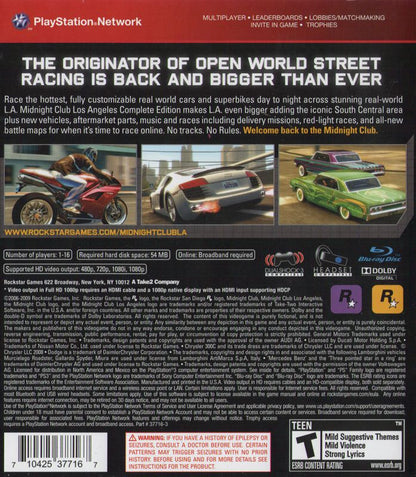 
Midnight Club: Los Angeles - Complete Edition | PlayStation 3 | back cover | Data by MobyGames.com
