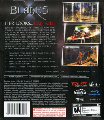 
X-Blades | PlayStation 3 | back cover | Region: North America | source-country=Canada,United States | Data by MobyGames.com