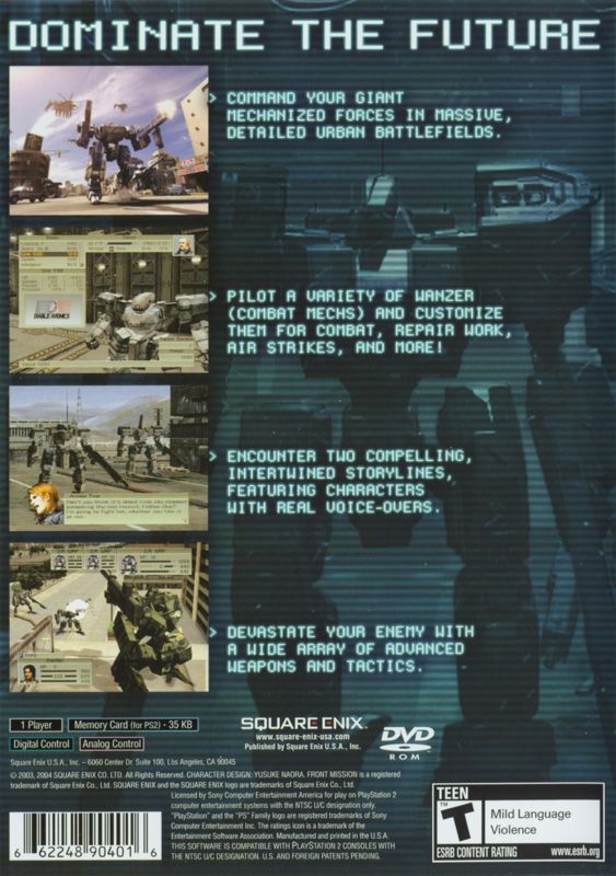 Front Mission 4 | PlayStation 2 | back cover | Region: North America | source-country=United States | Data by MobyGames.com