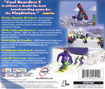 
Cool Boarders 3 | PlayStation | back cover | Region: North America | source-country=Canada,United States | Data by MobyGames.com