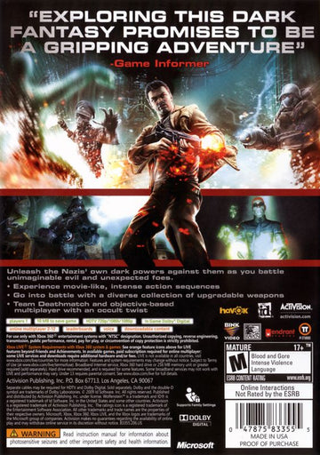 
Wolfenstein | Xbox 360 | back cover | Data by MobyGames.com