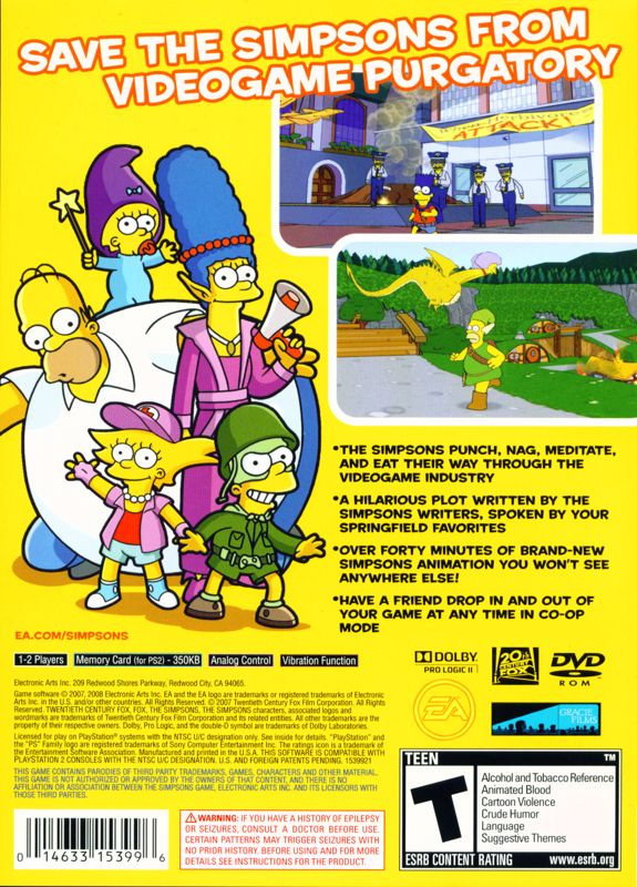 The Simpsons Game | PlayStation 2 | back cover | region=North America | source-country=Canada,United States | zypher-v2 | moby-0b89eee3e263 | Data by MobyGames.com