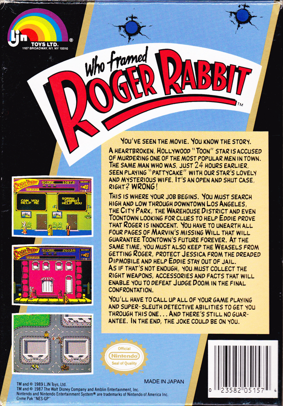 Who Framed Roger Rabbit | NES | back cover | Data by MobyGames.com