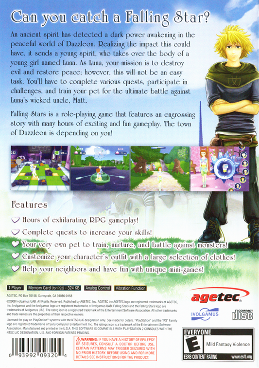 
Falling Stars | PlayStation 2 | back cover | Data by MobyGames.com