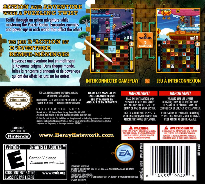 
Henry Hatsworth in the Puzzling Adventure | Nintendo DS | back cover | Data by MobyGames.com