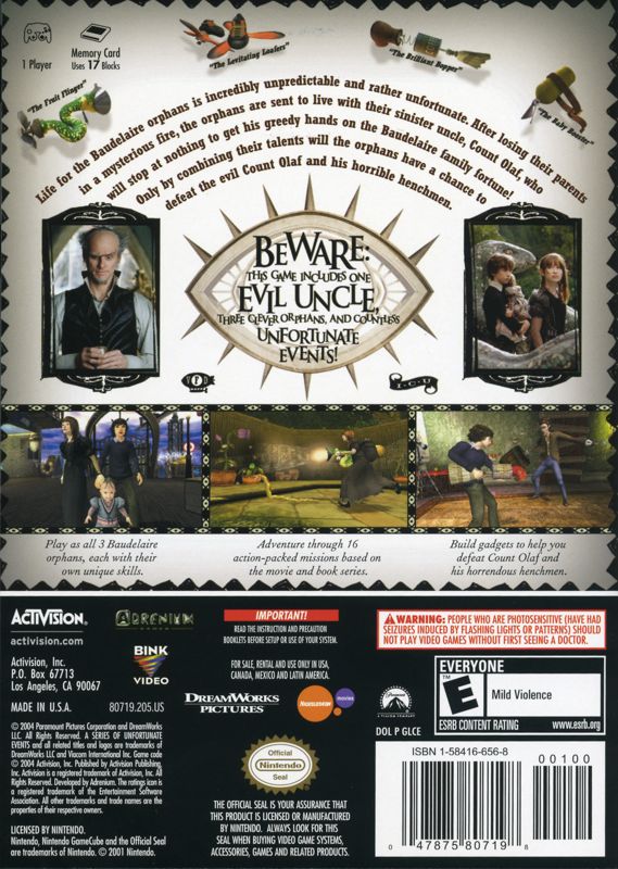 Lemony Snicket's A Series of Unfortunate Events | GameCube | back cover | region=North America | source-country=United States | zypher-v2 | moby-c56f68294df6 | Data by MobyGames.com