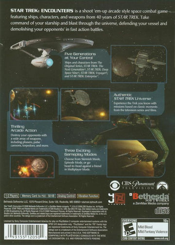 Star Trek: Encounters | PlayStation 2 | back cover | region=North America | source-country=United States | zypher-v2 | moby-122a8015b218 | Data by MobyGames.com