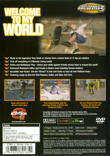 Tony Hawk's Pro Skater 3 | PlayStation 2 | back cover | region=North America | source-country=Canada,United States | zypher-v2 | moby-f670ec1fc852 | Data by MobyGames.com