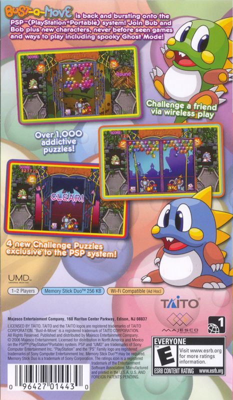 Bust-a-Move Deluxe | PSP | back cover | region=North America | source-country=United States | zypher-v2 | moby-0fafacbf1b07 | Data by MobyGames.com