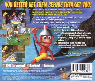 
Ape Escape | PlayStation | back cover | Region: North America | source-country=United States | Data by MobyGames.com