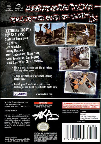 Aggressive Inline | GameCube | back cover | region=North America | source-country=Canada,Mexico,Other,United States | zypher-v2 | moby-bc48468ac089 | Data by MobyGames.com