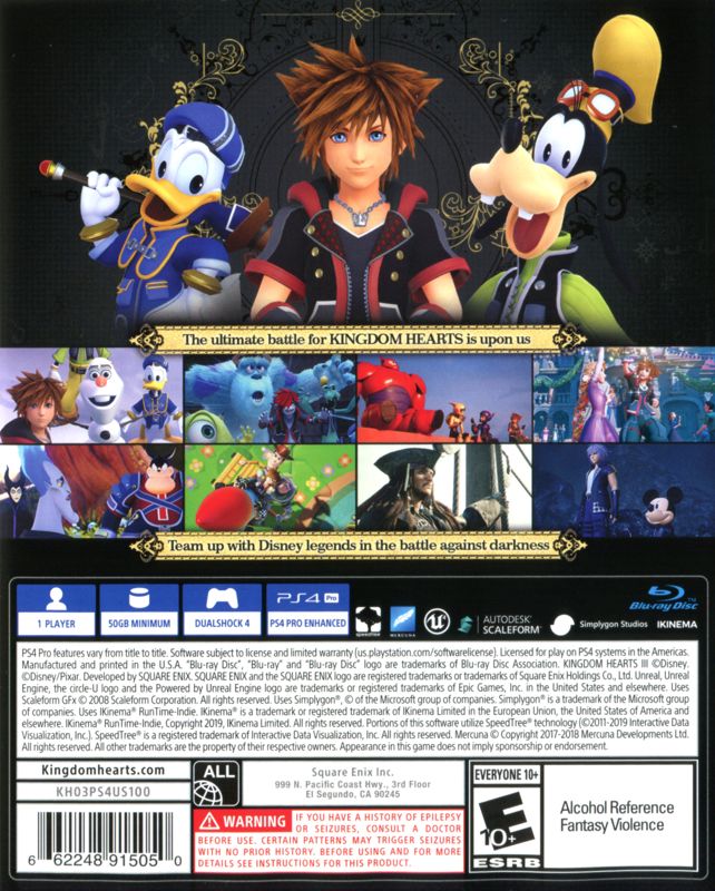 
KINGDOM HEARTS III | PlayStation 4 | back cover | Data by MobyGames.com