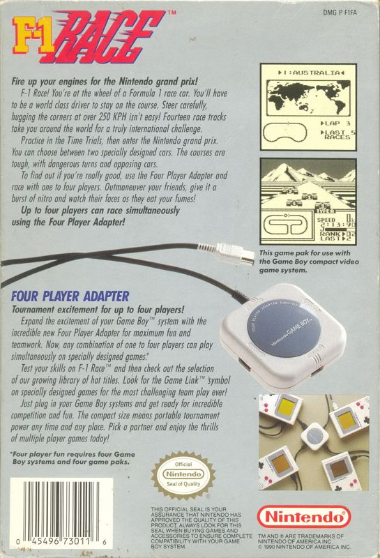 
F-1 Race | Game Boy | back cover | Data by MobyGames.com