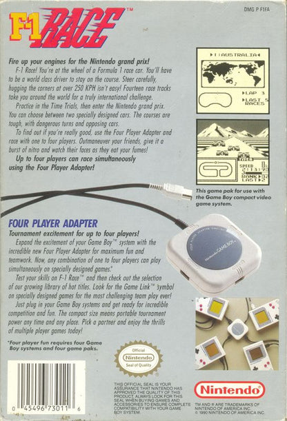 
F-1 Race | Game Boy | back cover | Data by MobyGames.com