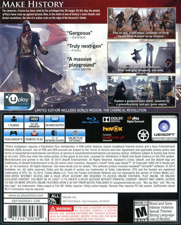 
Assassin's Creed: Unity (Limited Edition) | PlayStation 4 | back cover | Region: North America | source-country=United States | Data by MobyGames.com