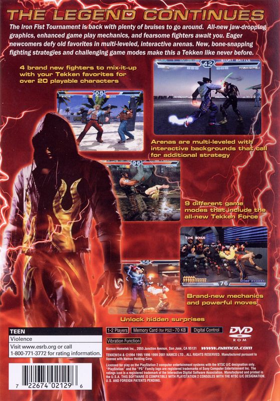 
Tekken 4 | PlayStation 2 | back cover | Region: North America | source-country=United States | Data by MobyGames.com