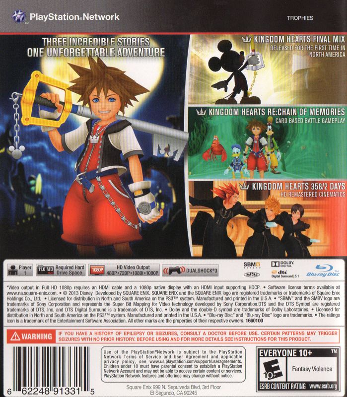 Kingdom Hearts HD I.5 ReMIX | PlayStation 3 | back cover | region=North America | source-country=United States | zypher-v2 | moby-ce50206b5437 | Data by MobyGames.com