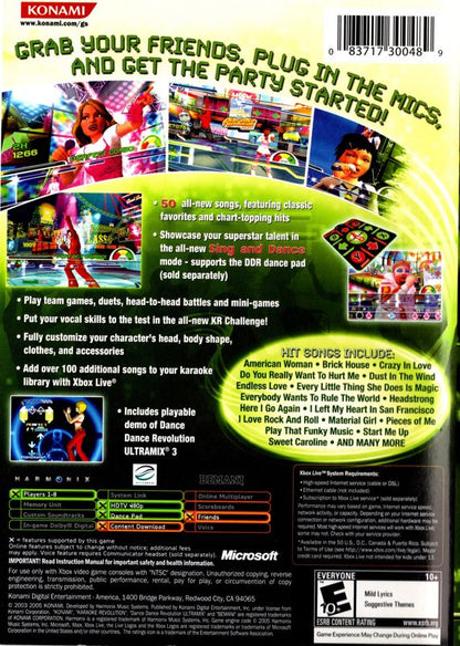 Karaoke Revolution: Party | Xbox | back cover | region=North America | source-country=United States | zypher-v2 | moby-8922aeaeb9e8 | Data by MobyGames.com