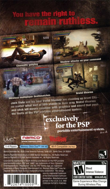 Dead to Rights: Reckoning | PSP | back cover | region=North America | source-country=United States | zypher-v2 | moby-bc40b3a8fc29 | Data by MobyGames.com