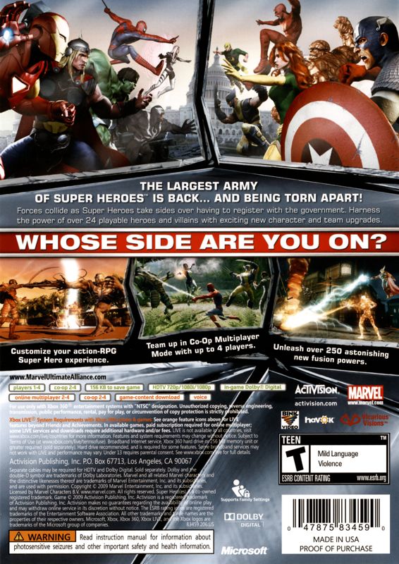 Marvel Ultimate Alliance 2 | Xbox 360 | back cover | Data by MobyGames.com