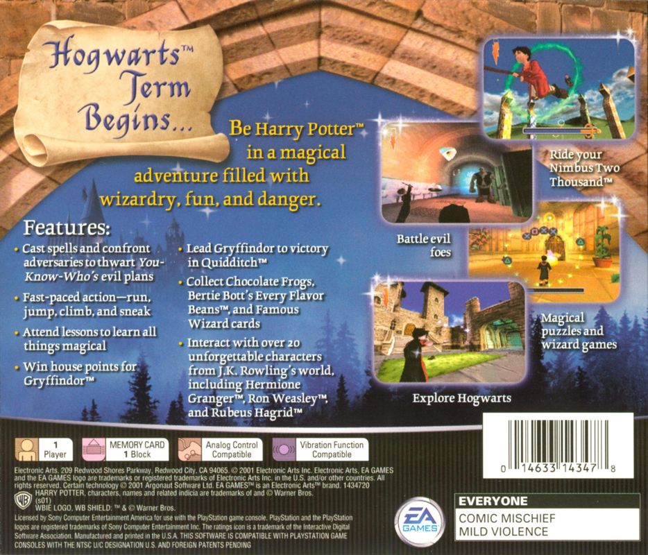 Harry Potter and the Sorcerer's Stone | PlayStation | back cover | region=North America | source-country=Canada,United States | zypher-v2 | moby-32ed2771a523 | Data by MobyGames.com