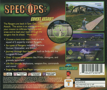 Spec Ops: Covert Assault | PlayStation | back cover | region=North America | source-country=United States | zypher-v2 | moby-fb5e4cd44c7f | Data by MobyGames.com