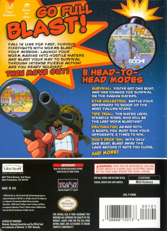
Worms Blast | GameCube | back cover | Region: North America | source-country=Canada,Mexico,Other,United States | Data by MobyGames.com