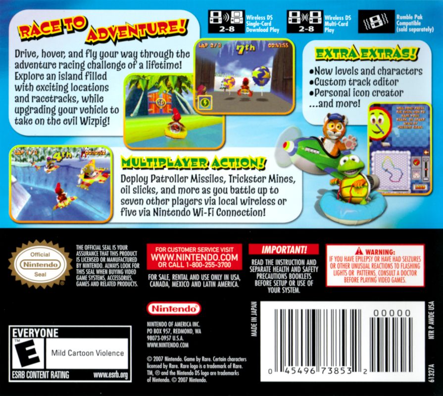 Diddy Kong Racing DS | Nintendo DS | back cover | region=North America | source-country=Canada,Mexico,United States | zypher-v2 | moby-f9a5d6b3cabd | Data by MobyGames.com