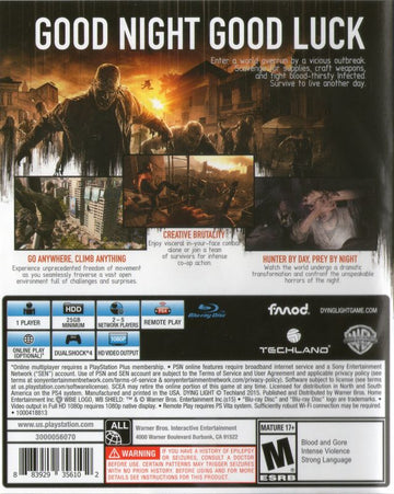 
Dying Light | PlayStation 4 | back cover | Data by MobyGames.com