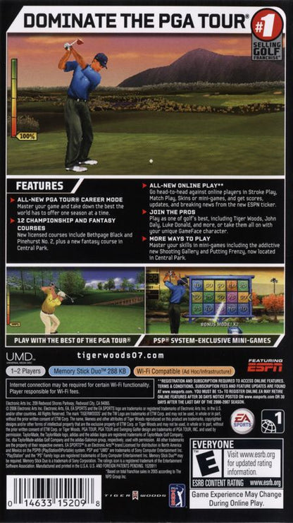 Tiger Woods PGA Tour 07 | PSP | back cover | region=North America | source-country=United States | zypher-v2 | moby-18705e5a49de | Data by MobyGames.com