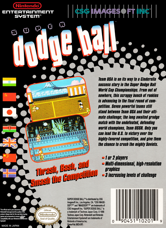 Super Dodge Ball | NES | back cover | Data by MobyGames.com