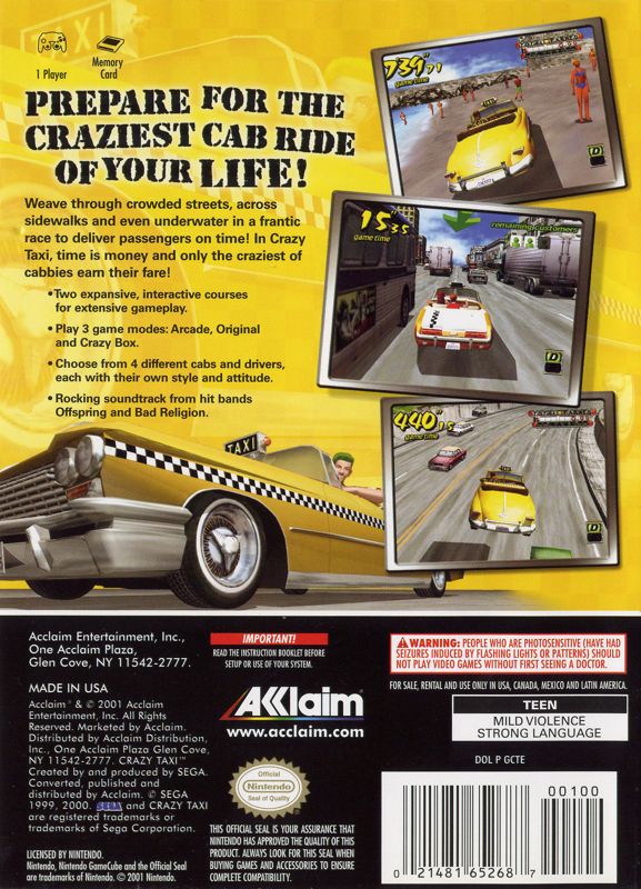 
Crazy Taxi | GameCube | back cover | Data by MobyGames.com