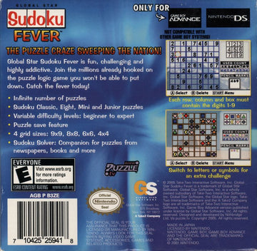 
Sudoku Fever | Game Boy Advance | back cover | Data by MobyGames.com