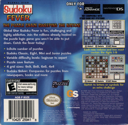
Sudoku Fever | Game Boy Advance | back cover | Data by MobyGames.com