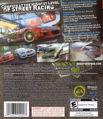Need for Speed: ProStreet | PlayStation 3 | back cover | region=North America | source-country=United States | zypher-v2 | moby-01638b67e2ef | Data by MobyGames.com