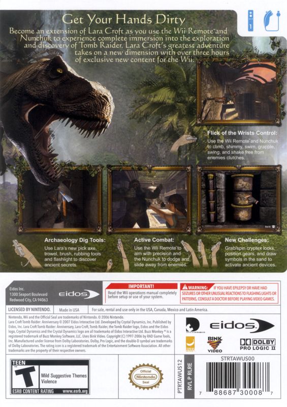 
Lara Croft: Tomb Raider - Anniversary | Wii | back cover | Data by MobyGames.com