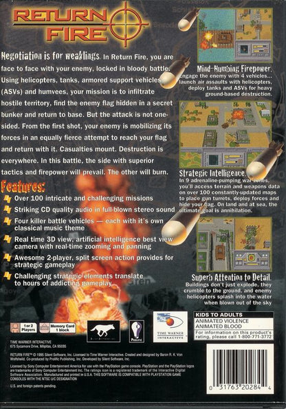 Return Fire | PlayStation | back cover | region=North America | source-country=United States | zypher-v2 | moby-a784a7fc7c1c | Data by MobyGames.com