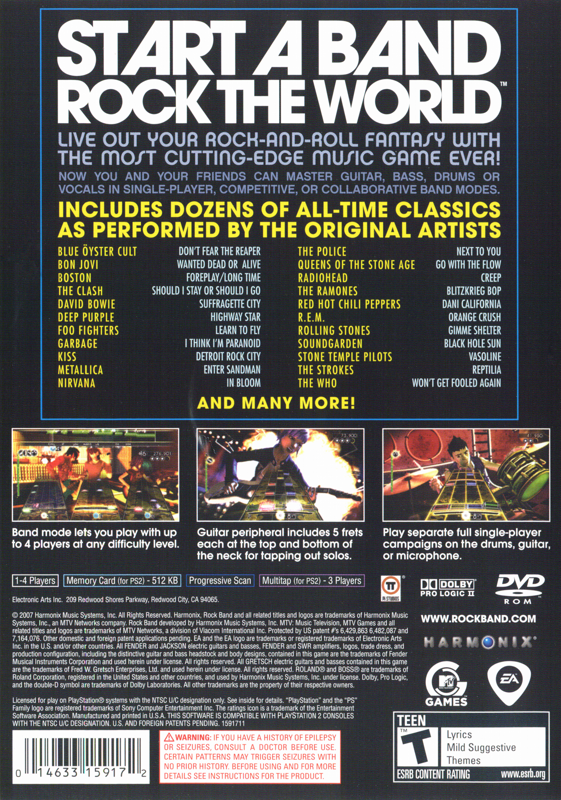 Rock Band | PlayStation 2 | back cover | region=North America | source-country=United States | zypher-v2 | moby-dd6e6cbb1b98 | Data by MobyGames.com