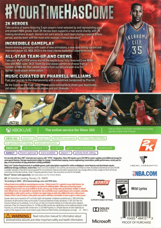 NBA 2K15 | Xbox 360 | back cover | Data by MobyGames.com