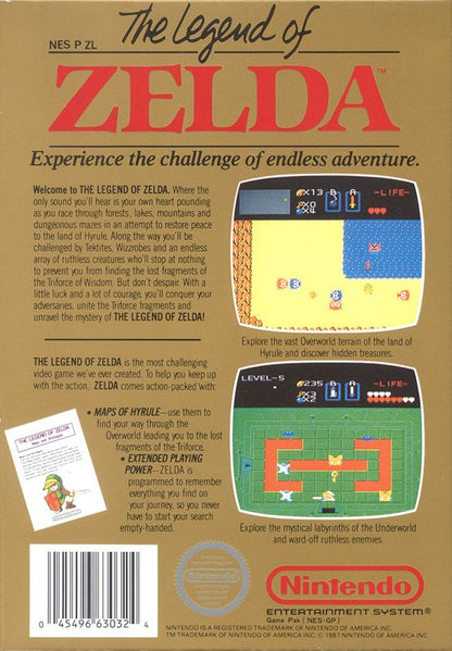 The Legend of Zelda | NES | back cover | region=North America | source-country=United States | zypher-v2 | moby-d001b1feba73 | Data by MobyGames.com