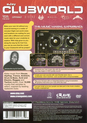 
eJay ClubWorld | PlayStation 2 | back cover | Region: North America | source-country=Canada,United States | Data by MobyGames.com